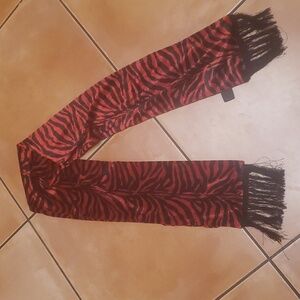 Red and Black Velvet Fringed animal Print Scarf NWOT